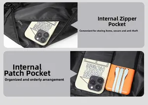 Internal view showing zipper pocket and patch compartment inside the travel bag