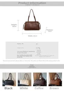 Detailed size specifications for a retro PU leather shoulder bag with drawstring detail