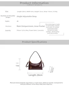 Detailed dimension guide for dark red vintage baguette bag showing 28cm width and 12cm height