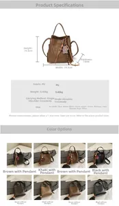 Detailed chart showing retro stone pattern bucket bag dimensions and material specifications