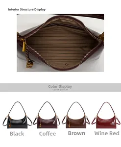 Detail view of the striped lining internal structure and four color options of this bag