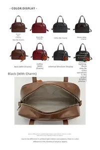 Detail view of the spacious inner compartment with zipper closure and smooth PU leather texture