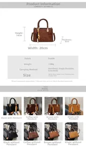 Spécifications détaillées de taille pour le petit sac carré vintage en daim avec dimensions