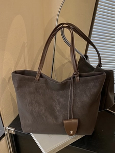 Women Retro Large Capacity Tote Bag Frosted PU Leather Shoulder Bag Casual Commuting Handbag With Round Charm Decoration
