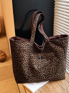 Grand Sac Cabas Imprimé Léopard pour Femmes Sac à Épaule en Suède à la Mode Sac de Shopping Étudiant École Décontracté Fourre-tout