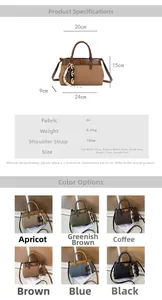 Detailed size chart for the PU leather tote bag with dimensions and multi-color options