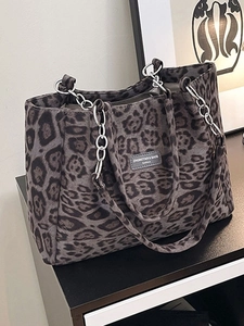 Sac Fourre-tout Imprimé Léopard Grande Capacité pour Femmes Sac à Épaule en Cuir PU avec Chaîne Sac à Main Polyvalent