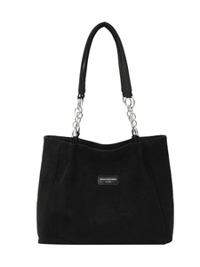 Sac fourre-tout noir à texture léopard avec bandoulière chaîne et patch logo