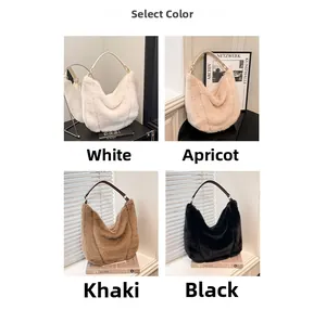 Sacs hobo en fausse fourrure en quatre coloris : blanc, abricot, kaki et noir classique