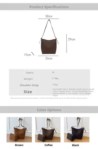 Detailed size chart and multi-color options for the large vintage PU leather hobo bag