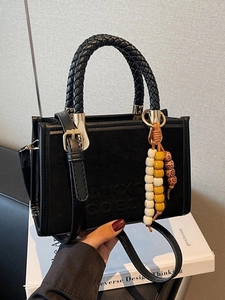 Sac Bandoulière Petit Carré en Cuir PU Vintage Pour Femmes Sac à Épaule Rétro à Poignée Tressée Avec Charme en Perles Sac de Ville