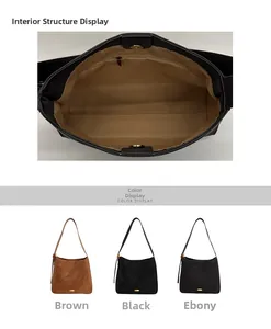 Detail of interior storage pockets and three color options for the leopard bucket bag