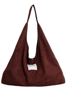 Brown fleece shoulder bag with large capacity and SEEYOU label for daily commuting