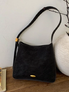 Women Retro PU Shoulder Bag Large Capacity Minimalist Bucket Bag With Gold Metal Buckle For Daily Office Chic Underarm Bag