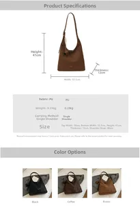 Detailed technical specifications and dimensions for the minimalist PU leather tote bag