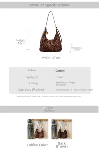Detailed size specifications for leopard print tote bag with width height and depth