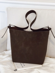 Vintage Minimalist Women Large Capacity PU Leather Bucket Bag Solid Color Single Shoulder Crossbody Bag For Travel Daily