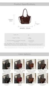 Tableau des tailles avec hauteur 14cm et largeur 25cm pour ce sac seau vintage en PU