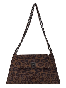 Retro leopard print crossbody bag for women with gold chain strap and metal clasp