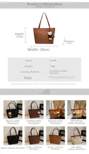 Detailed size chart and multi-color options for large suede leather tote bag