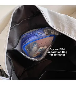 Close-up of the internal waterproof dry-wet separation pocket with a blue zipper