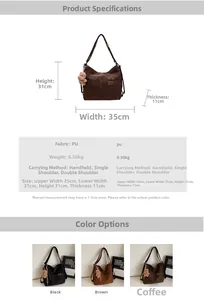 Detailed dimension guide for PU tote bag showing 35cm width and 31cm height measurements