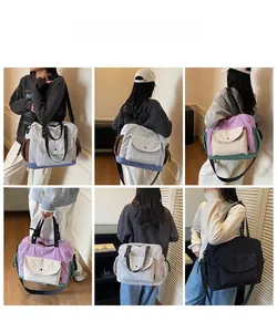 Detail view of large capacity multi-pocket crossbody bags showing various color combinations