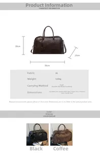 Spécifications détaillées de taille pour le grand sac de voyage en cuir PU vintage