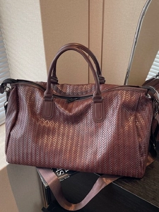 Woven Pattern PU Leather Large Capacity Travel Duffel Bag For Men Women Casual Weekender Bag With Removable Shoulder Strap