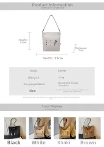 Detailed size chart for retro embroidered canvas tote bag with specific dimensions
