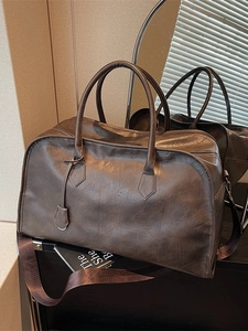 Grand Sac de Voyage en Cuir PU Sac de Sport Vintage Imperméable Sac de Gym Weekend Overnight Tote Avec Bandoulière