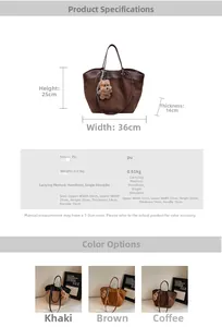 Detailed dimension guide and color options for the stylish PU leather tote bag