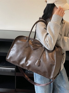Grand sac cabas rétro marron foncé avec bandoulière amovible pour voyage et travail