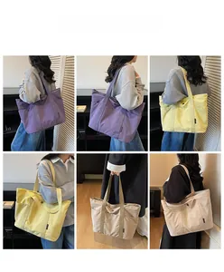 Collage of large capacity tote bags in four colors shown on models for daily use