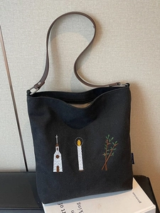 Vintage Embroidered Canvas Tote Bag For Women Large Capacity Shoulder Bag With Faux Leather Strap Casual Daily Commuting Bag