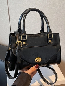 Vintage PU Leather Handbag For Women Fashion Retro Small Square Crossbody Bag With Turn-lock Shoulder Commuter Bag Daily Use