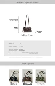 Detailed size chart for retro PU leather shoulder bag showing 31x10x14.5cm dimensions