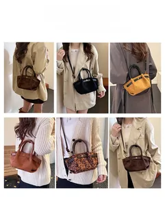 Collage of frosted suede handbags in five colors showing crossbody and hand-carry styles