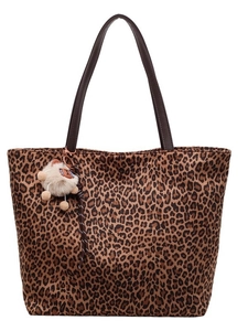 Grand sac cabas vintage à motif léopard avec des anses marron pour femmes