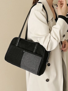 Sparkling knot rhinestone shoulder bag with black and silver geometric contrast design