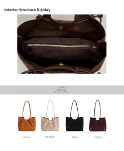 Detail view of large tote bag interior with zipper pocket and four color options
