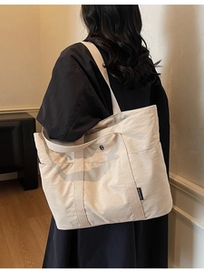 Minimalist beige nylon tote bag with large capacity for daily casual and commute wear