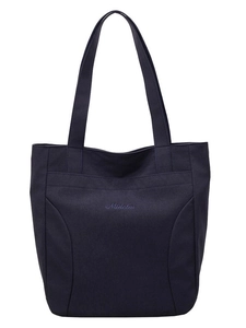 Navy blue canvas tote bag with Midolai embroidery and front pocket for daily commute