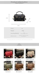 Detailed size chart and multi-color options for the vintage PU leather satchel bag