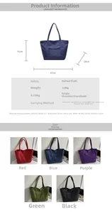 Detailed size chart and multi-color options for the large nylon checkered tote bag