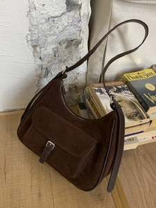 Vintage Suede Textured PU Shoulder Bag For Women Large Capacity Tote Bag Minimalist Hobo Bag With Belt Buckle Crossbody Bag