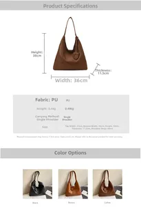 Detailed size specifications for a vintage PU leather tote bag with product measurements