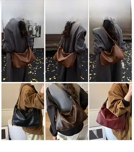 Collage of chic large-capacity faux leather hobo shoulder bags in multiple colors