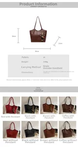 Detailed dimensions of large capacity PU leather tote bag with various color options