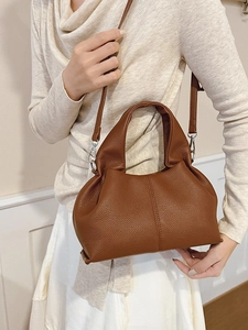 Sac seau rétro marron motif litchi en forme de nuage avec poignée supérieure